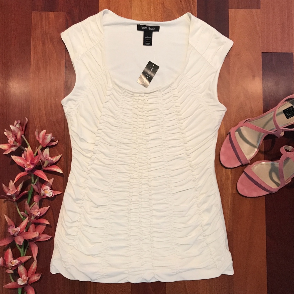 WHBM Extended Sleeve Ruched Ecru Tee Top NWT